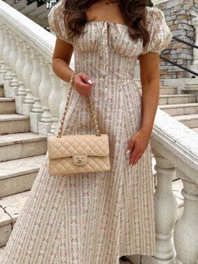 Classic Princess Cream Floral Puff Sleeve Dress| Easter Church Dress